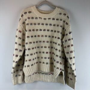 Moth Anthropologie Cream Rainbow Metallic Tinsel Check Hi Lo Sweater Size Small